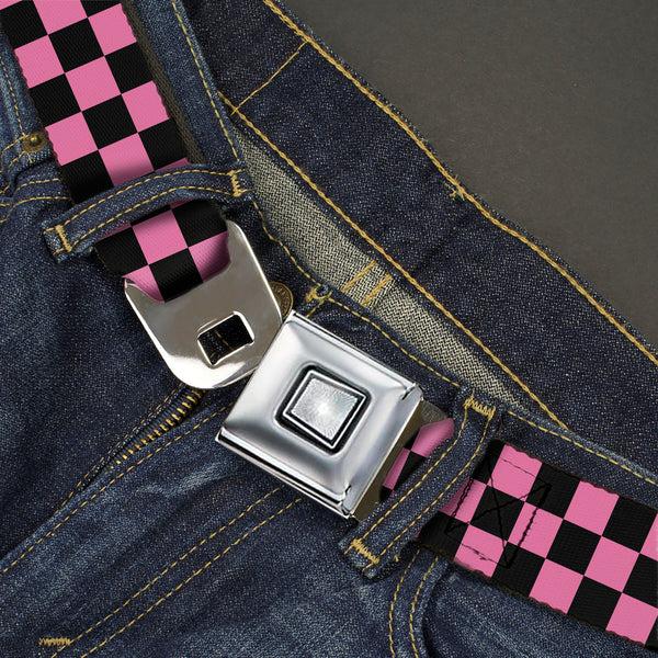 Buckle-Down Starburst Seatbelt Belt - Checker Black/Pink Webbing