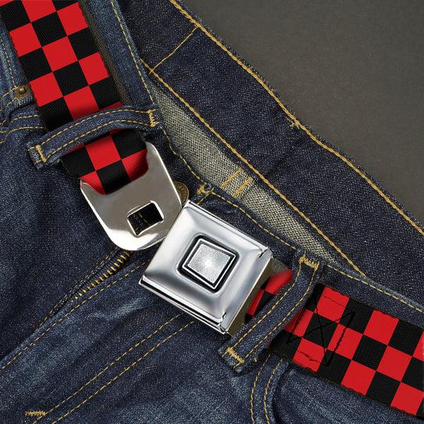 Buckle-Down Starburst Seatbelt Belt - Checker Black/Red Webbing