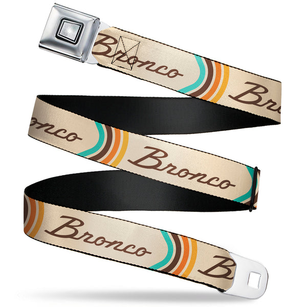 Buckle-Down Starburst Seatbelt Belt - Ford BRONCO Script Beige/Brown/Blue/Orange Webbing