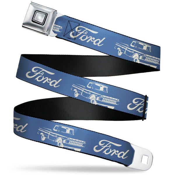 Buckle-Down Starburst Seatbelt Belt - FORD Script and Vintage Truck Blue/White Webbing