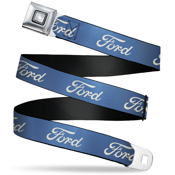 Buckle-Down Starburst Seatbelt Belt - FORD Script Blue/White Webbing