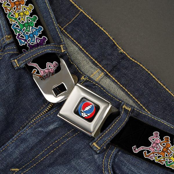 Buckle-Down Steal Your Face Seatbelt Belt - Dancing Skeletons Black/Multi Color Webbing