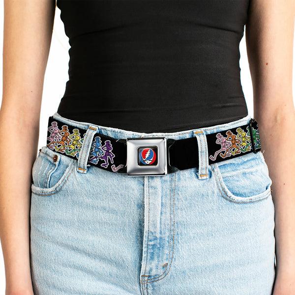 Buckle-Down Steal Your Face Seatbelt Belt - Dancing Skeletons Black/Multi Color Webbing