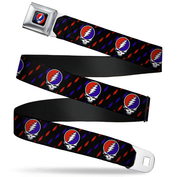 Buckle-Down Steal Your Face Seatbelt Belt - Steal Your Face Repeat w/Mini Lightning Bolt Black/Red/White/Blue Webbing