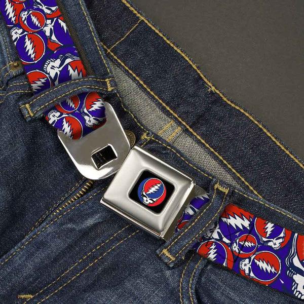 Buckle-Down Steal Your Face Seatbelt Belt - Steal Your Face Stacked Red/White/Blue Webbing