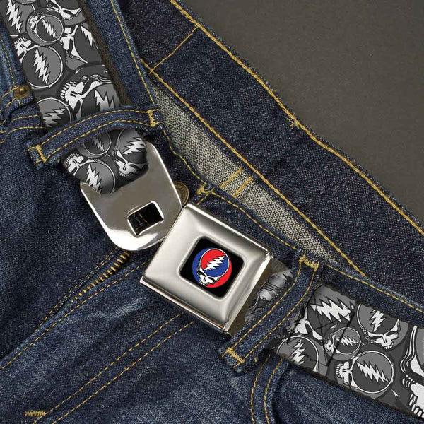 Buckle-Down Steal Your Face Seatbelt Belt - Steal Your Face Stacked Gray Webbing