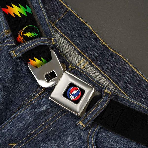 Buckle-Down Steal Your Face Seatbelt Belt - Steal Your Face W/Lightning Bolt Repeat Black/Rasta Webbing