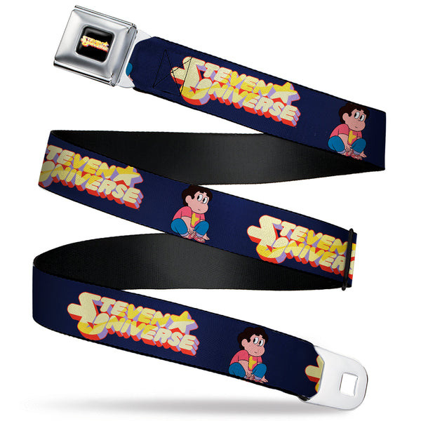 Buckle-Down STEVEN UNIVERSE Title Logo Full Color Black Seatbelt Belt - STEVEN UNIVERSE Sitting Pose and Title Logo Navy Blue Webbing