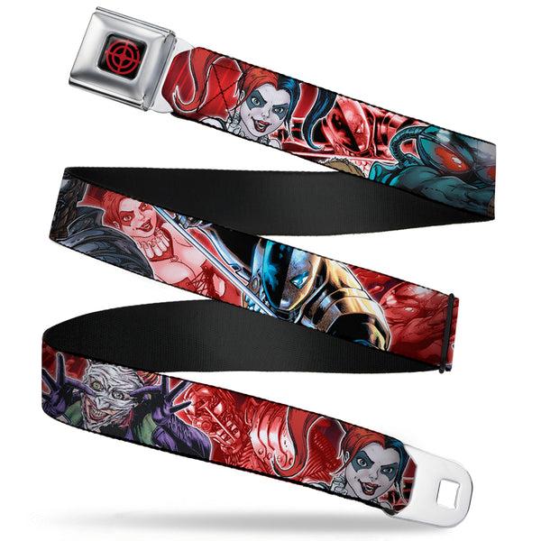 Buckle-Down Suicide Squad Target Full Color Black/Red Seatbelt Belt - 5-Suicide Squad Villains Group Reds Webbing