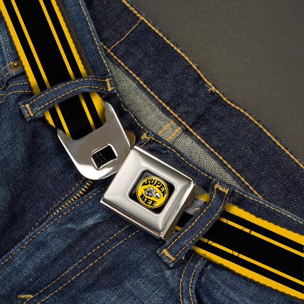 Buckle-Down SUPER BEE Logo Full Color Black Yellow White Seatbelt Belt - SUPER BEE Logo/Stripes Black/Yellow/White Webbing