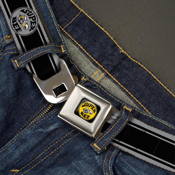 Buckle-Down SUPER BEE Logo Full Color Black Yellow White Seatbelt Belt - SUPER BEE Logo/Stripes Black/Gray/Yellow/White Webbing