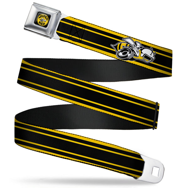 Buckle-Down SUPER BEE Logo Full Color Black Yellow White Seatbelt Belt - SUPER BEE Logo/Stripes Black/Yellow/White Webbing