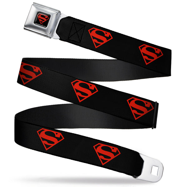 Buckle-Down Superboy Shield Full Color Black/Red Seatbelt Belt - Superboy Shield Black/Red Webbing