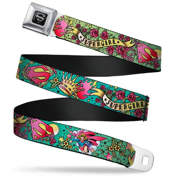 Buckle-Down Superman Black Silver Seatbelt Belt - Supergirl Tattoo Scene Webbing