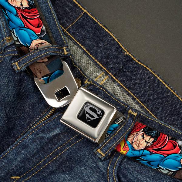 Buckle-Down Superman Black Silver Seatbelt Belt - Superman Metropolis Face-Off Webbing