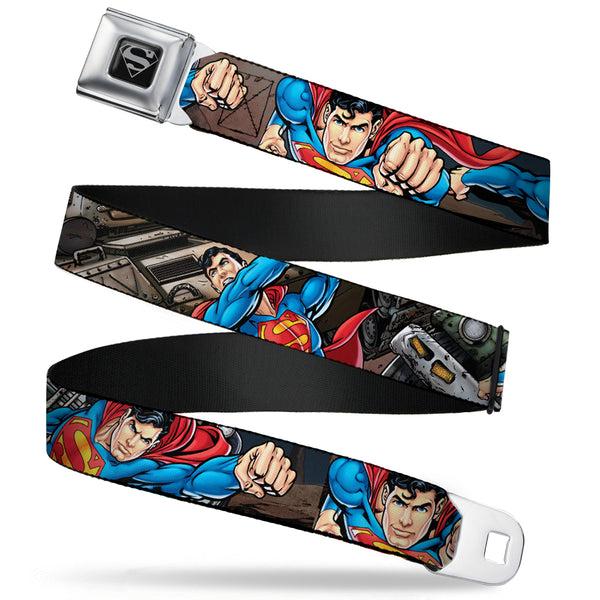 Buckle-Down Superman Black Silver Seatbelt Belt - Superman Metropolis Face-Off Webbing