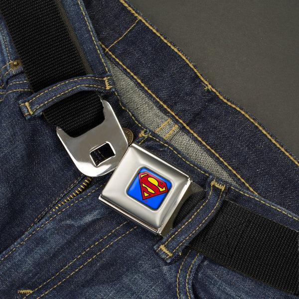 Buckle-Down Superman Full Color Blue Seatbelt Belt - Black Webbing