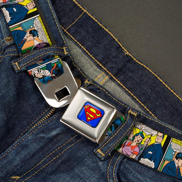Buckle-Down Superman Full Color Blue Seatbelt Belt - Superman Comic Panels Webbing