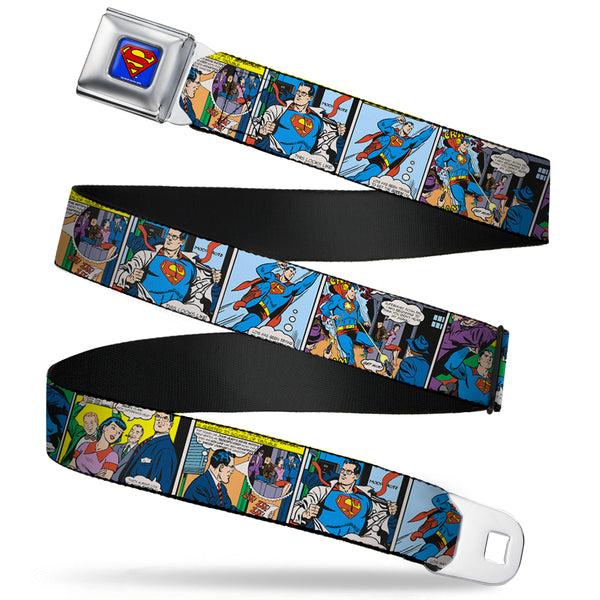 Buckle-Down Superman Full Color Blue Seatbelt Belt - Superman Comic Panels Webbing
