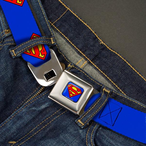 Buckle-Down Superman Full Color Blue Seatbelt Belt - Superman Shield Blue Webbing