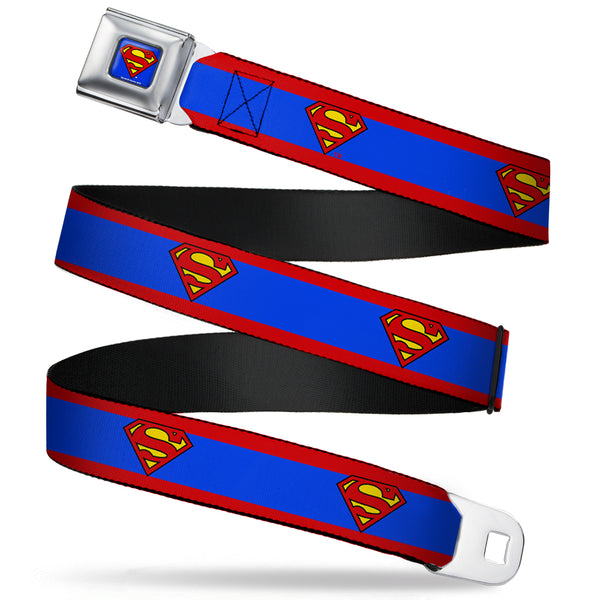 Buckle-Down Superman Full Color Blue Seatbelt Belt - Superman Shield/Stripe Red/Blue Webbing