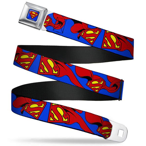 Buckle-Down Superman Full Color Blue Seatbelt Belt - Superman Shield w/Cape Webbing