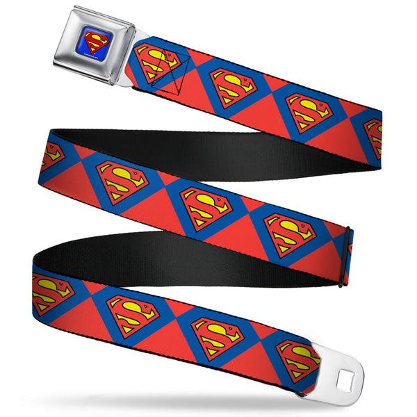 Buckle-Down Superman Full Color Blue Seatbelt Belt - Superman Shield Diamond Outline Red/Blue/Yellow Webbing