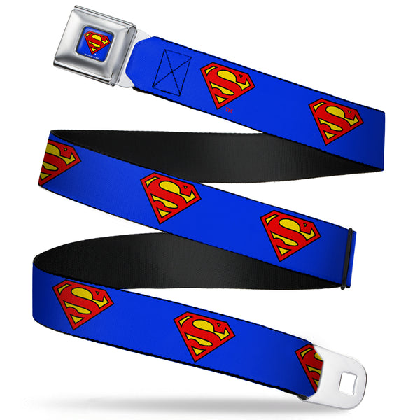 Buckle-Down Superman Full Color Blue Seatbelt Belt - Superman Shield Blue Webbing