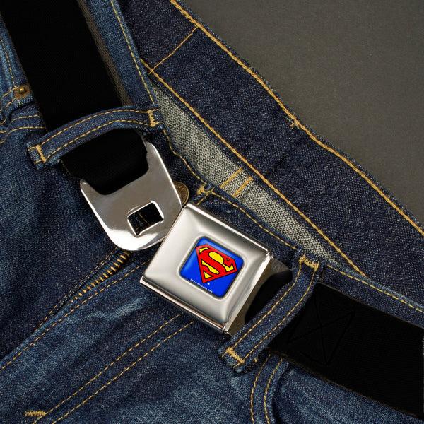 Buckle-Down Superman Full Color Blue Seatbelt Belt - (W10200) Black Webbing