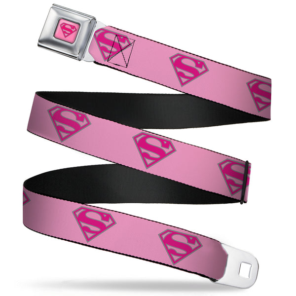Buckle-Down Superman Full Color Pink Seatbelt Belt - Superman Shield Pink Webbing