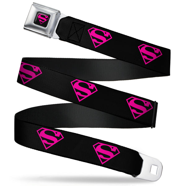 Buckle-Down Superman Shield Full Color Black Hot Pink Seatbelt Belt - Superman Shield Black/Hot Pink Webbing