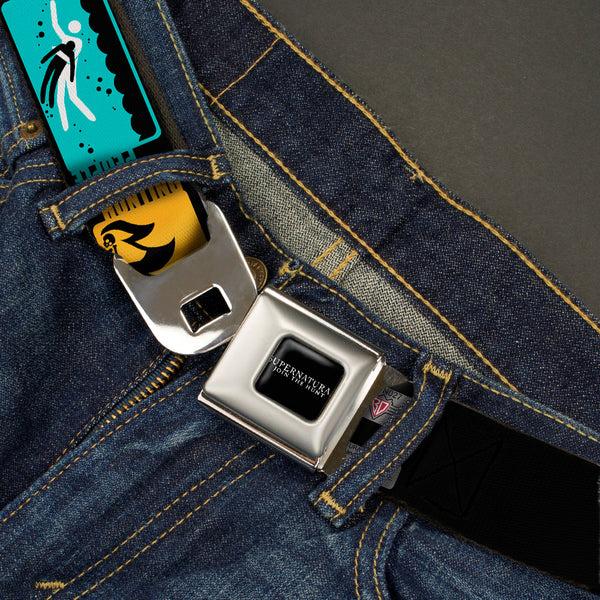 Buckle-Down SUPERNATURAL-JOIN THE HUNT Full Color Black White Seatbelt Belt - Supernatural SAVING PEOPLE-HUNTING THINGS-FAMILY BUSINESS Blocks Black/Teal/Gold/Purple/White Webbing