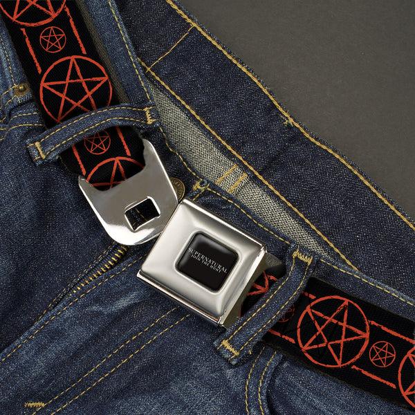 Buckle-Down SUPERNATURAL-JOIN THE HUNT Full Color Black/White Seatbelt Belt - Supernatural Pentagram Icon Stripe Black/Red Webbing