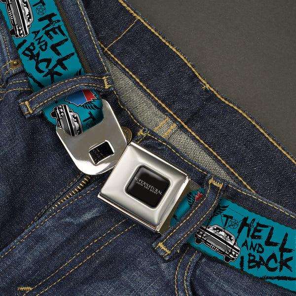 Buckle-Down SUPERNATURAL-JOIN THE HUNT Full Color Black/White Seatbelt Belt - Supernatural Baby Car TO HELL AND BACK Collage Blue/Black Webbing