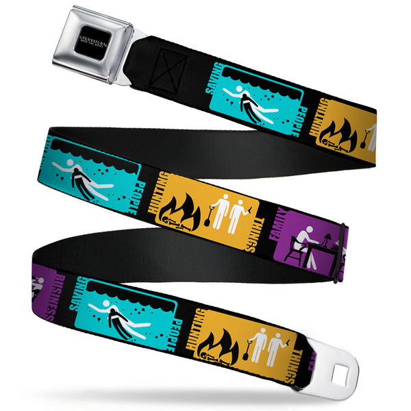 Buckle-Down SUPERNATURAL-JOIN THE HUNT Full Color Black White Seatbelt Belt - Supernatural SAVING PEOPLE-HUNTING THINGS-FAMILY BUSINESS Blocks Black/Teal/Gold/Purple/White Webbing