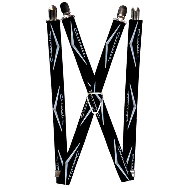 Buckle-Down Suspenders - 1.0" - 1955-57 CHEVROLET V Emblem Black Silver