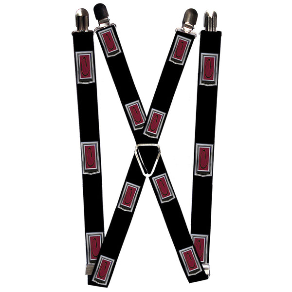 Buckle-Down Suspenders - 1.0" - 1972 CAMARO "C" Hood Emblem Black Silver Reds