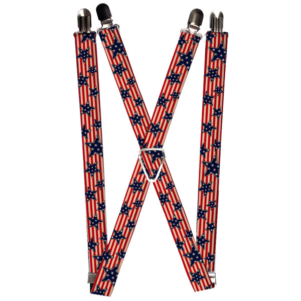 Buckle-Down Suspenders - 1.0" - Americana Stars & Stripes Red/White/Blue/White