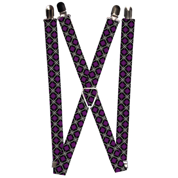Buckle-Down Suspenders - 1.0" - Argyle Black/Gray/Purple