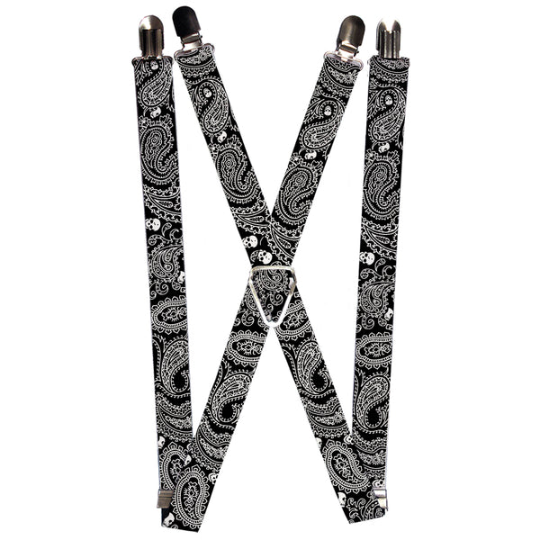 Buckle-Down Suspenders - 1.0" - Bandana/Skulls Black/White