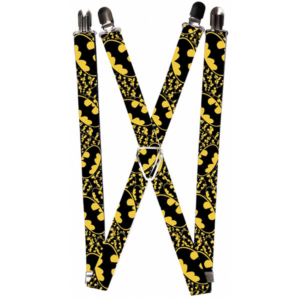 Buckle-Down Suspenders - 1.0" - Bat Signals Stacked w CLOSE-UP Yellow Black