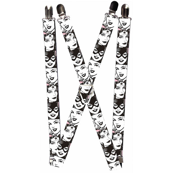 Buckle-Down Suspenders - 1.0" - Batgirl Supergirl Wonder Woman Retro Panels Black Pink White