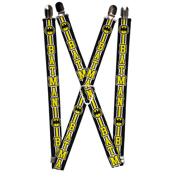 Buckle-Down Suspenders - 1.0" - BATMAN Bat Signal Triple Stripe Black White Yellow