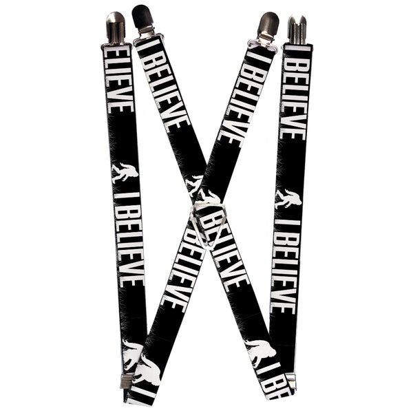 Buckle-Down Suspenders - 1.0" - Bigfoot Silhouette I BELIEVE Black/Gray/White