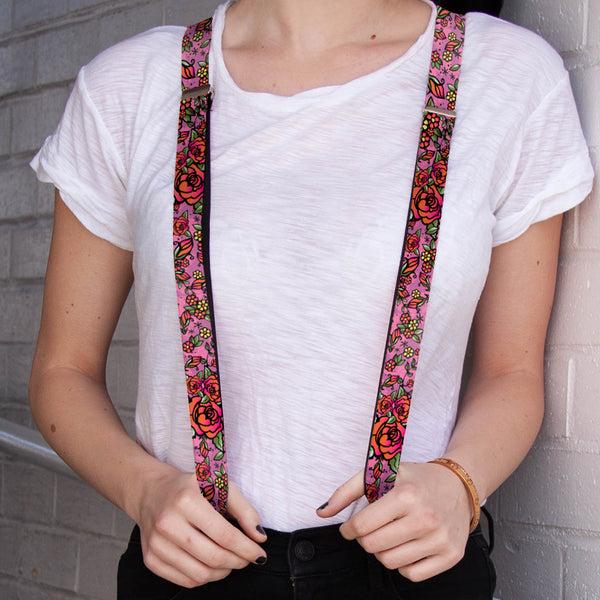 Buckle-Down Suspenders - 1.0" - Born To Blossom CLOSE-UP Pink