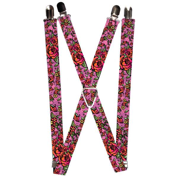 Buckle-Down Suspenders - 1.0" - Born to Blossom CLOSE-UP Pink
