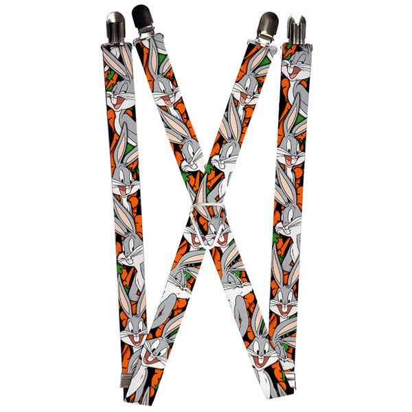 Buckle-Down Suspenders - 1.0" - Bugs Bunny Expressions Carrots Black