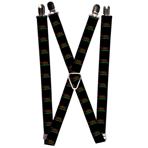 Buckle-Down Suspenders - 1.0" - California Flag Bear Black