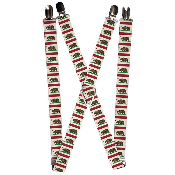 Buckle-Down Suspenders - 1.0" - California Flag Bear Weathered White