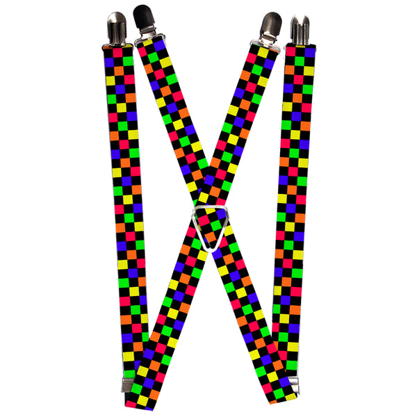 Buckle-Down Suspenders - 1.0" - Checker Black/Multi Neon